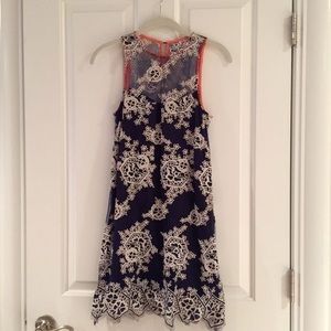 A navy and white dress